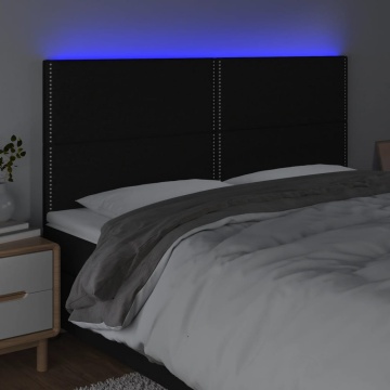 Tăblie de pat cu LED, negru, 200x5x118/128 cm, textil - Img 3