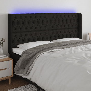 Tăblie de pat cu LED, negru, 203x16x118/128 cm, textil - Img 1