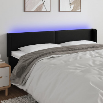 Tăblie de pat cu LED, negru, 203x16x78/88 cm, piele ecologică - Img 1
