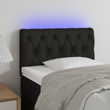 Tăblie de pat cu LED, negru, 80x7x78/88 cm, textil - Img 1