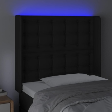 Tăblie de pat cu LED, negru, 83x16x118/128 cm, piele ecologică - Img 4