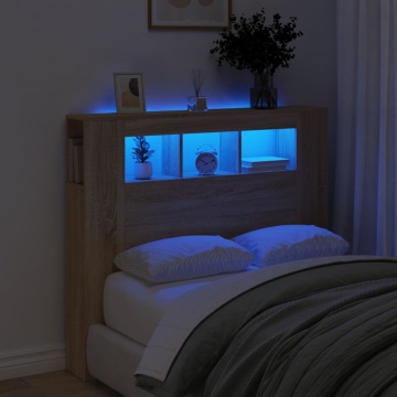 Tăblie de pat cu LED, stejar sonoma, 120x18,5x103,5 cm, lemn - Img 1