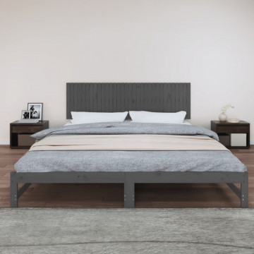 Tăblie de pat pentru perete, gri, 204x3x60 cm, lemn masiv pin - Img 3