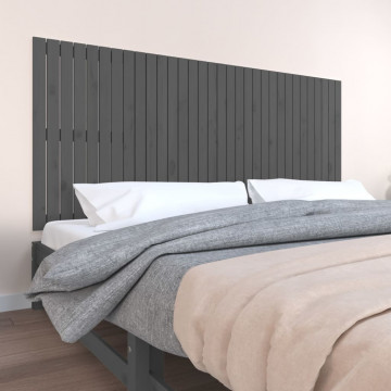 Tăblie de pat pentru perete, gri, 204x3x90 cm, lemn masiv pin - Img 1