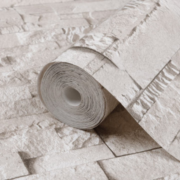 Tapet 3D cu aspect de piatră, crem - Img 5