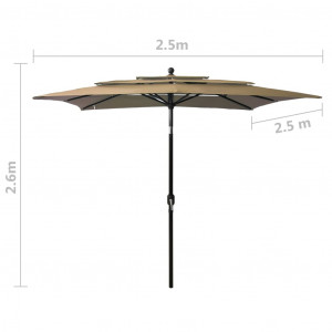 Umbrelă de soare 3 niveluri stâlp aluminiu gri taupe 2,5x2,5 m - Img 7