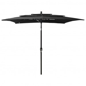 Umbrelă de soare 3 niveluri, stâlp aluminiu, negru, 2,5x2,5 m - Img 1