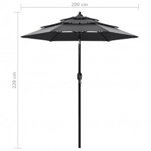 Umbrelă de soare 3 niveluri, stâlp de aluminiu, antracit, 2 m - Img 7