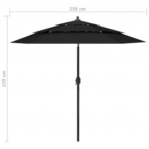 Umbrelă de soare 3 niveluri, stâlp de aluminiu, negru, 2,5 m - Img 7