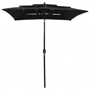 Umbrelă de soare 3 niveluri, stâlp de aluminiu, negru, 2x2 m - Img 2