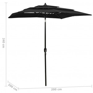 Umbrelă de soare 3 niveluri, stâlp de aluminiu, negru, 2x2 m - Img 5