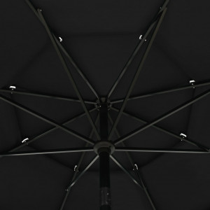 Umbrelă de soare 3 niveluri, stâlp de aluminiu, negru, 3,5 m - Img 2