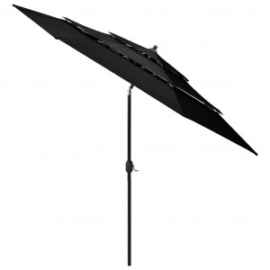 Umbrelă de soare 3 niveluri, stâlp de aluminiu, negru, 3 m - Img 3