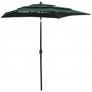 Umbrelă de soare 3 niveluri, stâlp de aluminiu, verde, 2x2 m - Img 1