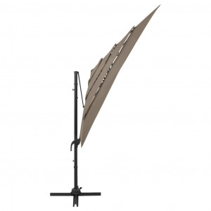 Umbrelă de soare 4 niveluri stâlp aluminiu gri taupe 250x250 cm - Img 4