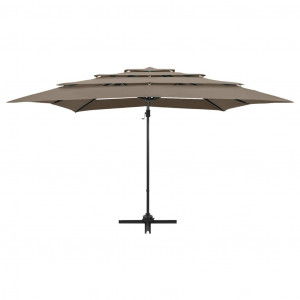 Umbrelă de soare 4 niveluri stâlp aluminiu gri taupe 250x250 cm - Img 6