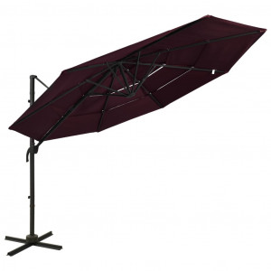 Umbrelă de soare 4 niveluri, stâlp aluminiu, roșu bordo, 3x3 m - Img 1