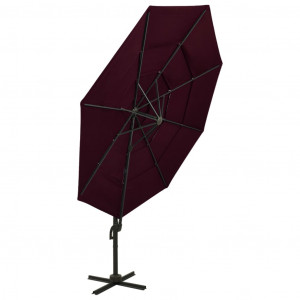 Umbrelă de soare 4 niveluri, stâlp aluminiu, roșu bordo, 3x3 m - Img 4