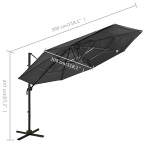 Umbrelă de soare 4 niveluri, stâlp de aluminiu, antracit, 3x3 m - Img 7