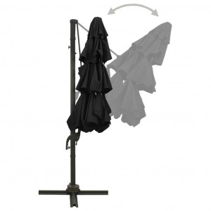 Umbrelă de soare 4 niveluri, stâlp de aluminiu, negru, 3x3 m - Img 5