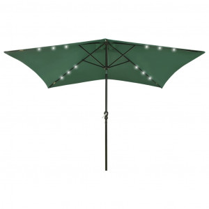 Umbrelă de soare cu stâlp din oțel & LED-uri, verde, 2x3 m - Img 1