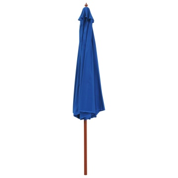 Umbrelă de soare de exterior, stâlp din lemn, albastru, 350 cm - Img 2
