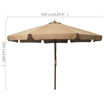 Umbrelă de soare de exterior, stâlp din lemn, gri taupe, 330 cm - Img 5
