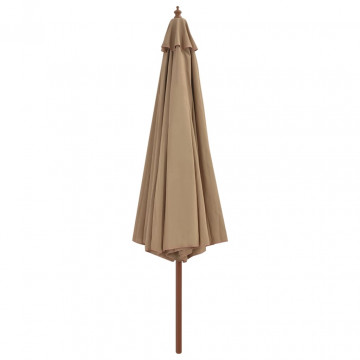Umbrelă de soare de exterior, stâlp din lemn, gri taupe, 350 cm - Img 2