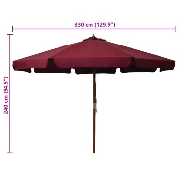 Umbrelă de soare de exterior, stâlp lemn, roșu burgund, 330 cm - Img 5