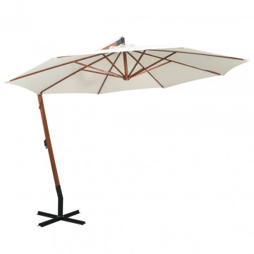 Umbrelă de soare suspendată cu stâlp de lemn, 350 cm, alb - Img 1