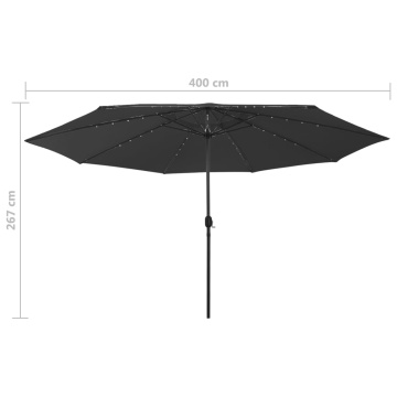 Umbrelă soare de grădină cu LED-uri, negru, 400 cm - Img 6