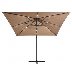 Umbrelă suspendată cu LED, stâlp oțel, gri taupe, 250x250 cm - Img 8
