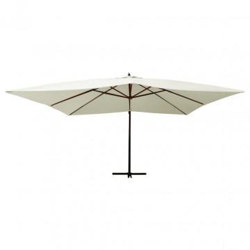 Umbrelă suspendată cu stâlp din lemn, alb nisipiu, 400x300 cm - Img 2