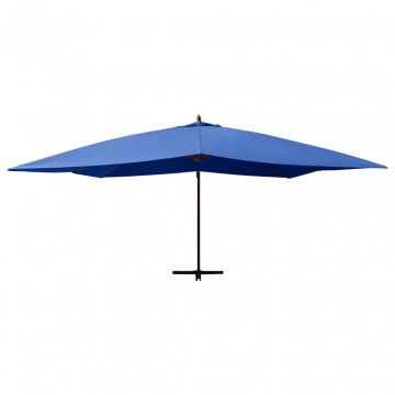 Umbrelă suspendată cu stâlp din lemn, albastru azur, 400x300 cm - Img 3
