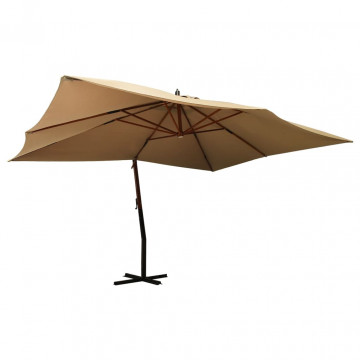 Umbrelă suspendată cu stâlp din lemn, gri taupe, 400x300 cm - Img 1