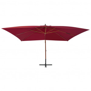 Umbrelă suspendată cu stâlp din lemn, roșu bordo, 400x300 cm - Img 3