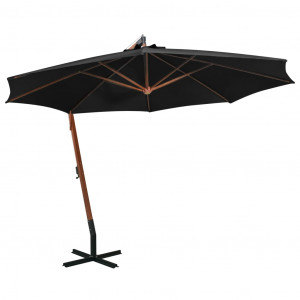 Umbrelă suspendată cu stâlp, negru, 3,5x2,9 m, lemn masiv brad - Img 1