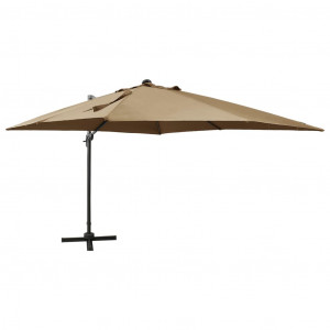 Umbrelă suspendată cu stâlp și LED-uri, gri taupe, 300 cm - Img 1