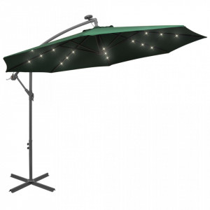 Umbrelă suspendată, iluminare LED, 300 cm, verde, stâlp metalic - Img 1