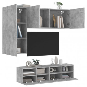 Unități TV de perete, 4 piese, gri beton, lemn prelucrat - Img 1