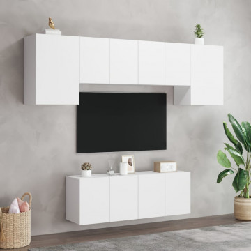 Unități TV de perete, 6 piese, alb, lemn prelucrat - Img 3