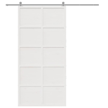 Ușă de hambar, alb, 100x208 cm, lemn masiv de pin - Img 3