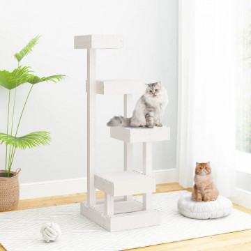 Ansamblu de pisici, alb, 45,5x49x103 cm, lemn masiv de pin - Img 1