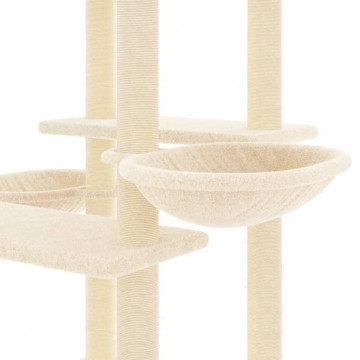 Ansamblu de pisici cu stâlpi din funie de sisal, crem, 133 cm - Img 5