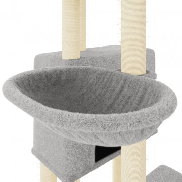 Ansamblu de pisici, stâlpi din funie sisal, gri deschis, 122 cm - Img 6