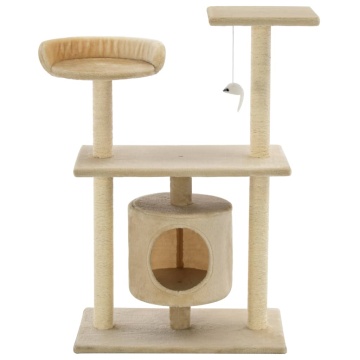 Ansamblu pentru pisici cu stâlpi din funie de sisal, 95 cm Bej - Img 3