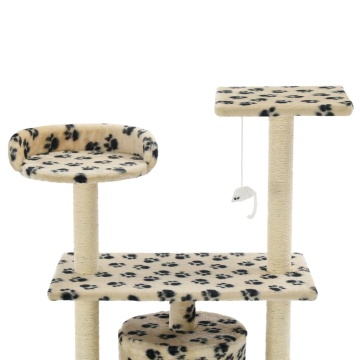 Ansamblu pisici, stâlpi funie sisal, 95 cm imprimeu lăbuțe, bej - Img 4