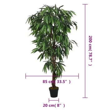 Arbore de mango artificial 1050 de frunze 200 cm verde - Img 5