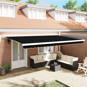 Awning Manual Retractabil Negru 500x300 cm, Fabrică de Înlocuire pentru Awning 5x3 m Cadru Negru - Img 1