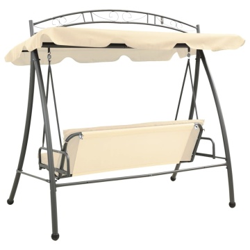 Balansoar de exterior extensibil cu copertină, alb nisipiu - Img 4